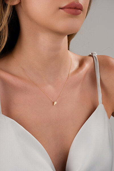 Zeynepli gold & jewelry 14 AYAR ALTIN 3 BOYUTLU P HARFLİ KOLYE