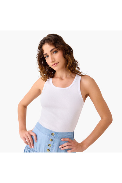 FAV تانك توب بدون أكمام مضلع مع رقبة دائرية