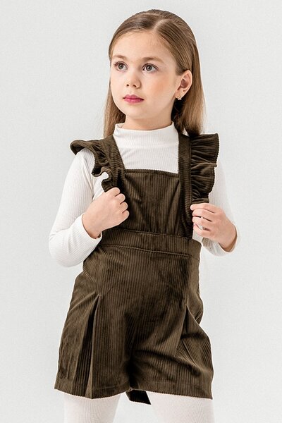 Cansın Mini Khaki Girl's Velvet Corduroy Salopet 22689