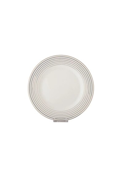 ORIAN 6-piece white porcelain round striped flat dinner plate set, size 27 cm