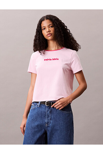 Calvin Klein Kadın Marka Logolu Pamuklu Günlük Kullanıma Uygun Pembe T-Shirt ...