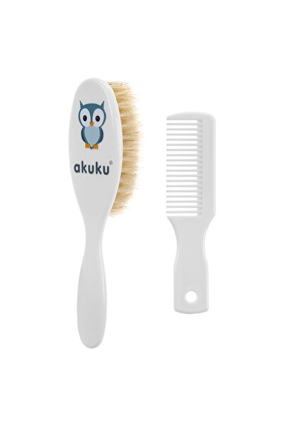 Akuku White Owl Natural Bristle Hairbrush and Comb Set