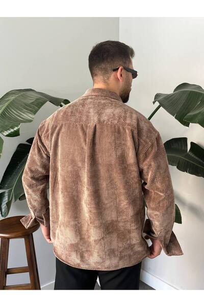 Gambocci Ανδρικό πουκάμισο μονόχρωμο κοτλέ βελούδινο oversized φαρδύ κομμένο