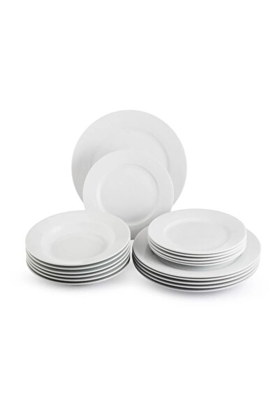 ORIAN Luxury 18-piece plain white porcelain dinner set for 6 people