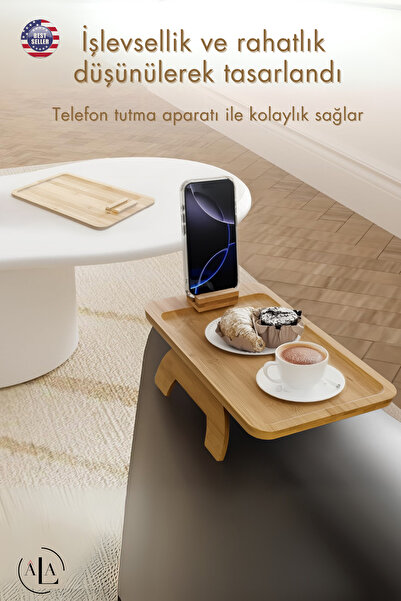 alastore Koltuk Tepsisi Kol Tepsi Yan Sehpa Telefon Tutucu Kanepe Kol Dayanağı Sehpası Ahşap
