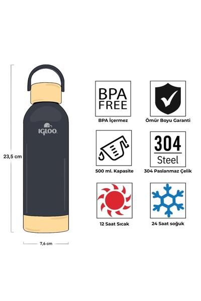 IGLOO Çelik Pro Thermos - - Hydrate - 500ml - Smoked - 205694