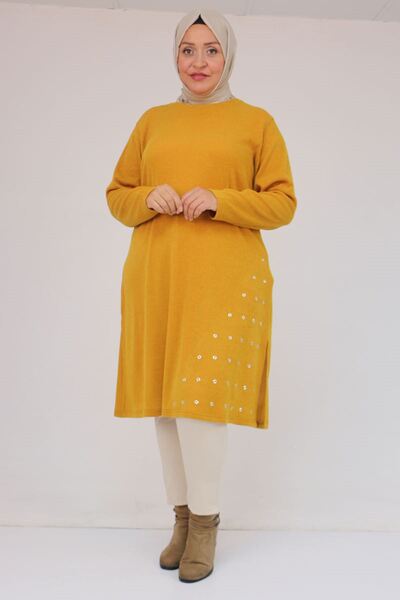 Eslina 58110 Plus Size Mir Tunic with Bird's Eye Detail on the Side Seam - Mustard