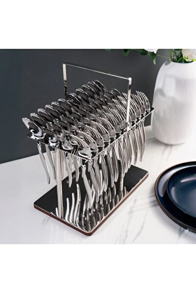 Arshia Gold and Silver 48-Piece Flatware Set with Stand