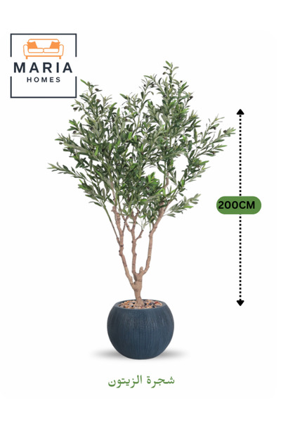 MARIA HOMES Artificial Olive Tree 200 cm – Decorative Indoor Plant with Blue ...