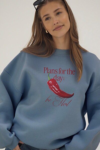 The Champ Clothing Hanorac oversize pentru femei Be Hot Printed Marine – Gât ...