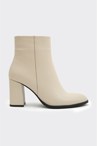 derinet Klasik Hakiki Deri Fermuarlı Topuklu Kadın Bot