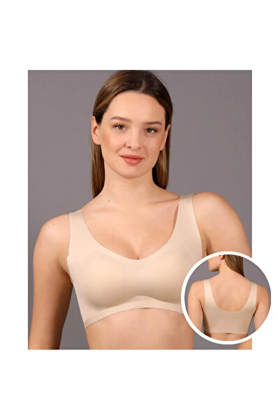 Butik New Bra 6125 Black Non-Padded Wireless Ghost Bralette Bra Open Brown