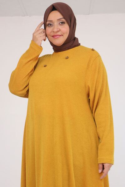 Eslina 58118 plus size floral detail mir mevlana tunic - mustard
