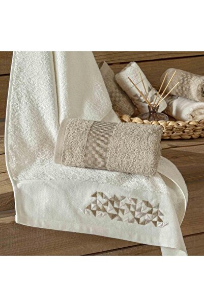 Taç 6'LI EL VE YÜZ HAVLUSU SETİ VİRA KREM-CAMEL ( 30 X 50 - 50 X 80 CM )