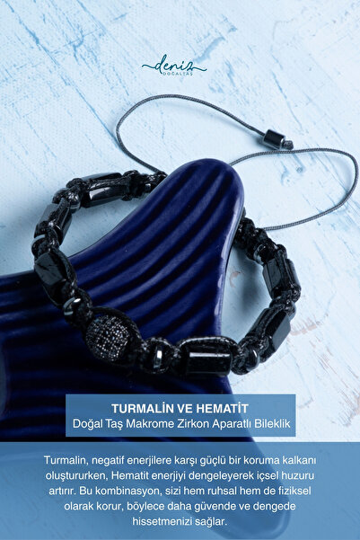 Deniz Doğal Taş سوار من حجر التورمالين والهيماتيت الطبيعي مع جهاز زركون مكرام...