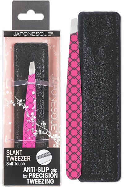 JAPONESQUE ملقط مائل ذو ملمس ناعم مع قبضة مضادة للانزلاق من أجل نتف دقيق وسهو...