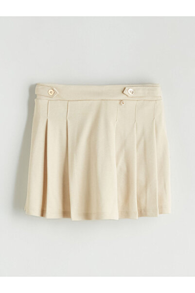 LC Waikiki Lcw Kids Beige Elastic Waist Pleated Girls' Shorts Skirt