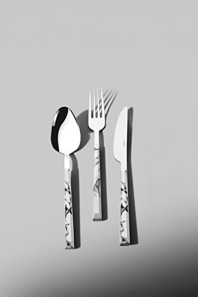 Nehir Flora White 6-Person Patterned 18-Piece Boxed Cutlery Set