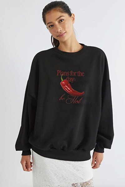 The Champ Clothing Γυναικείο φούτερ Oversize Be Hot με στάμπα μαύρο – Λαιμόκο...