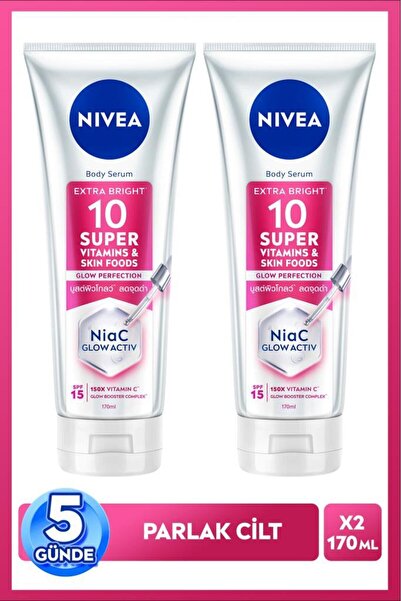 NIVEA SPF15 Super10 Serum Etkili Aydınlatıcı ve Nemlendirici Vücut Losyonu 170ml, C Vitamini, Niasinamid