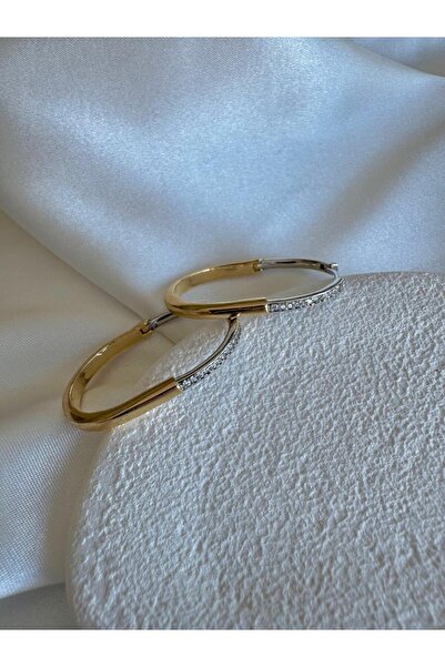 H&S AKSESUAR Tiffany Model Zirkon Taşlı Çift Renk Lock Küpe