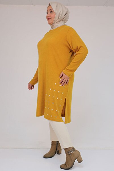 Eslina 58110 Plus Size Mir Tunic with Bird's Eye Detail on the Side Seam - Mustard
