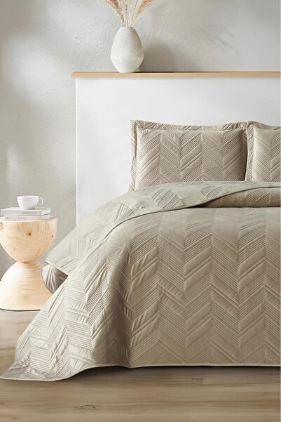 Çeyiz Diyarı Paris Double Luxury Velvet 240X260 cm Bedspread Beige