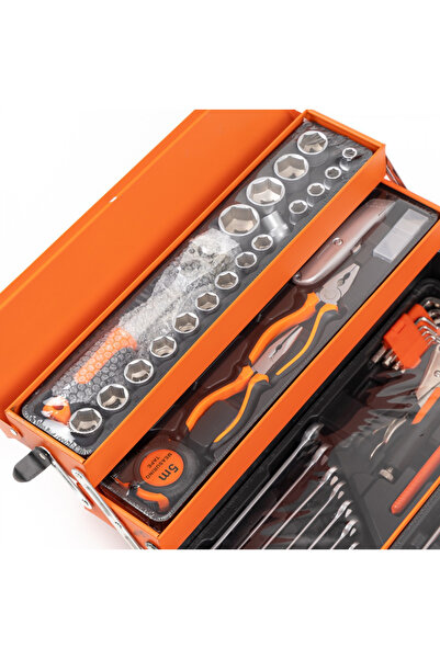 STBON 85-piece tool kit with 4 compartments, black and orange