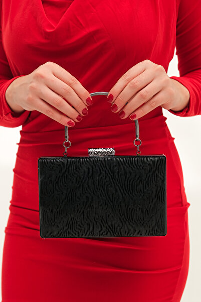 ROZA CANTA Geantă neagră pentru rochie de seară ondulată pentru femei