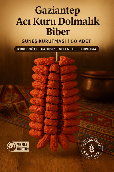 BİZİMHEKİM ŞİFA EVİ Gaziantep Acı Kuru Dolmalık Biber 50 Adet | %100 Doğal Gü...