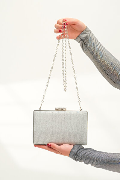 ROZA CANTA Γυναικεία βραδινή τσάντα ασημί Glitter