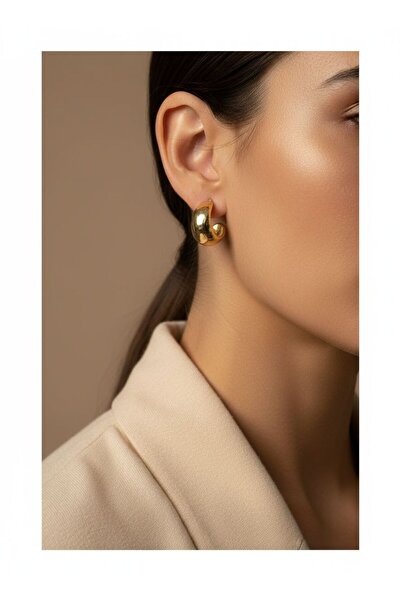 TURBİJ أقراط نسائية بيضاوية سميكة ذهبية اللون