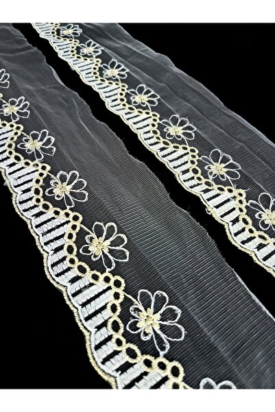 ALTAY AKSESUAR دانتيل جابور ذو حواف مزخرفة بنمط زهور ذهبية لامعة على قماش تول...
