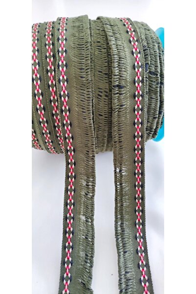 ALTAY AKSESUAR شريط شرابة بلون كاكي منقوش عرقيًا