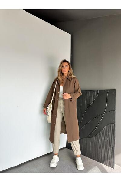 Zerrincan Giyim Kahverengi Yıkamalı Premium Kot Trençkot