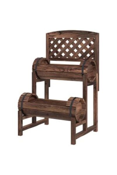 Mercaton Decorative Planter with Support for Climbing Plants, Wood, 2 Levels, Barrel Type, 49x42x80 cm