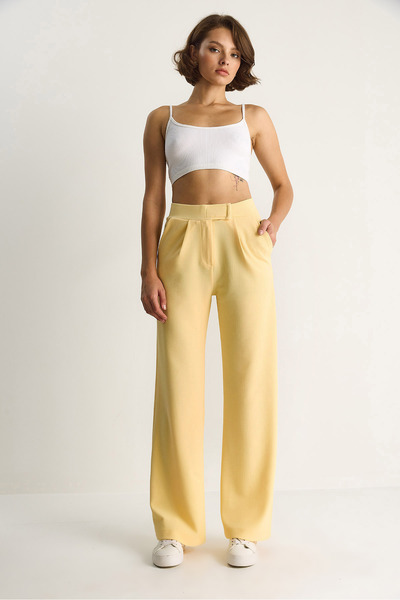 Bianco Lucci Women's Comfortable Palazzo Trousers with Velcro Waist 3826 60261150