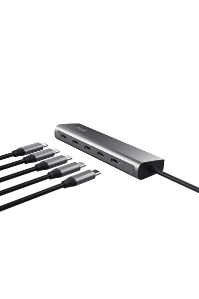 Trust Halyx 5-port USB-C 3.2 gen 1 hub: 1 USB-C 100W PD port / 4 USB-C data ports USB PD 3.0 gray