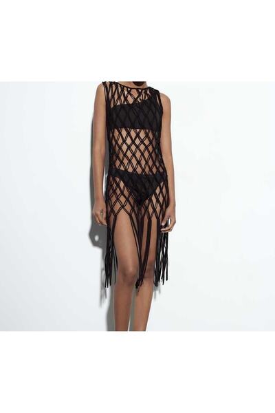ALTAY AKSESUAR Black Makrome Beach Clothing Pareo Standard Size