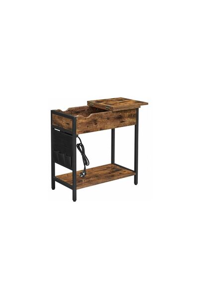 Mercaton Side Table/Nightstand Mercaton, Wood and Steel, Rustic Brown, 60×31.5×60 cm