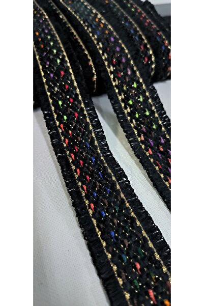ALTAY AKSESUAR BLACK INTERMEDIATE COLOR ROPE EMBROIDERED TASSEL STRIP