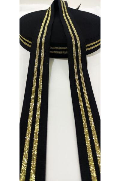 ALTAY AKSESUAR شريط مطاطي مخطط باللون الأسود والذهبي
