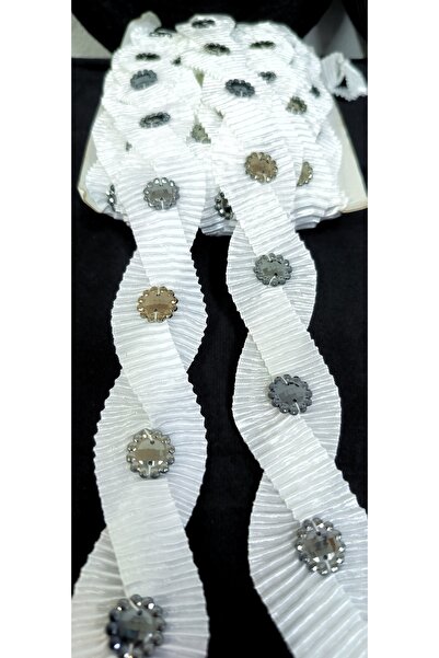 ALTAY AKSESUAR BEYAZ KREM PLİSELİ TAŞLI ŞERİT