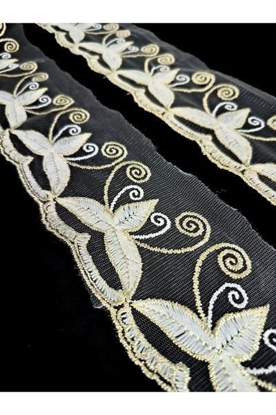 ALTAY AKSESUAR دانتيل جوبر مزخرف بحواف ذهبية لامعة