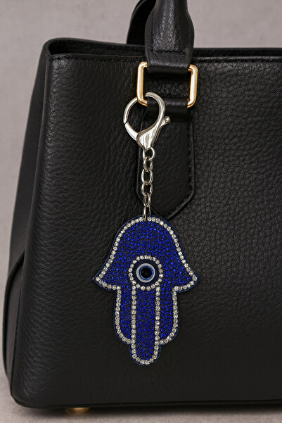 MD Moda Accessories سلسلة مفاتيح فاطمة آنا مرصعة بالحجر الأزرق وخرز العين الز...