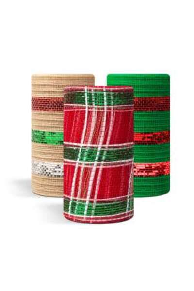Mercaton Christmas Decorative Mesh 9.15 m x 15 cm 3 Types