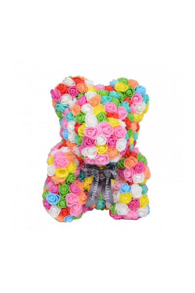 velve Ursulet Floral Teddy Bear rainbow din Trandafiri de spuma, 40 cm, in cutie cadou, multicolor