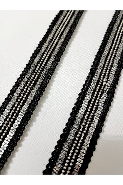 ALTAY AKSESUAR شريط محبوك بسلسلة مطرزة باللون الأسود والفضي