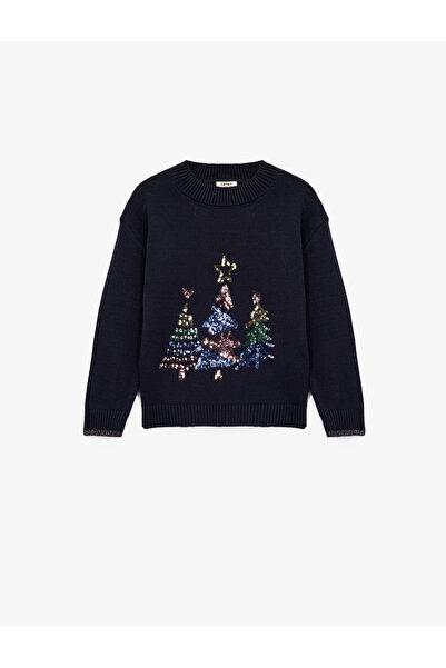 Koton Pulover din tricot cu mânecă lungă, cu paiete, cu decolteu rotund