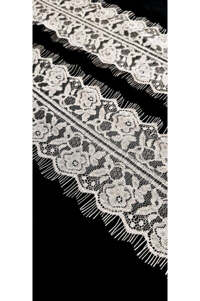 ALTAY AKSESUAR دانتيل ملتحي بنمط الورد الأبيض (3 متر)